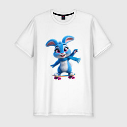 Футболка slim-fit Голубой зайчик на скейте, цвет: белый
