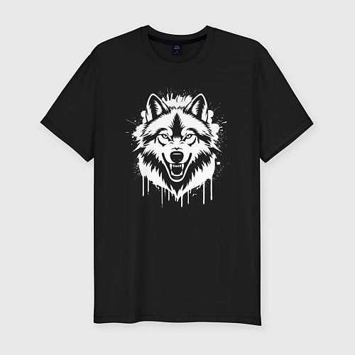 Мужская slim-футболка Волк в ярости / Черный – фото 1