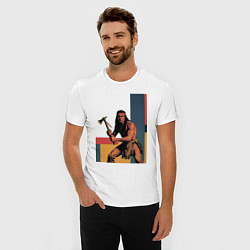 Футболка slim-fit Индеец с томагавком поп-арт, цвет: белый — фото 2