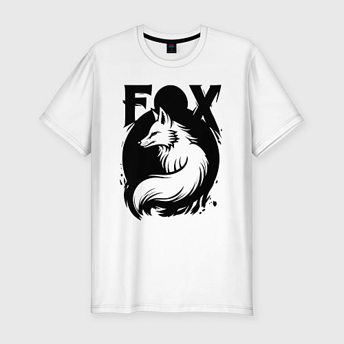 Мужская slim-футболка Лиса в черномкруге / Белый – фото 1