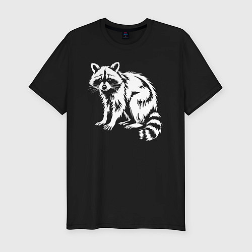 Мужская slim-футболка Енот белый штрих / Черный – фото 1