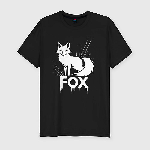Мужская slim-футболка Белый лис с хвостом / Черный – фото 1