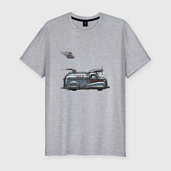 Мужская slim-футболка Ретрофутуристический летающий автомобиль Milk