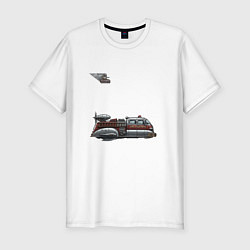Мужская slim-футболка Летающая пожарная машина ретрофутуризм