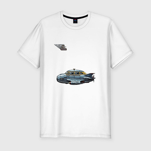 Мужская slim-футболка Летающее такси ретрофутуризм стримлайн / Белый – фото 1