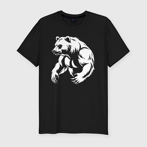Мужская slim-футболка Медведь накаченый / Черный – фото 1