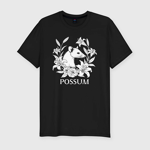 Мужская slim-футболка Опоссум среди цветов / Черный – фото 1