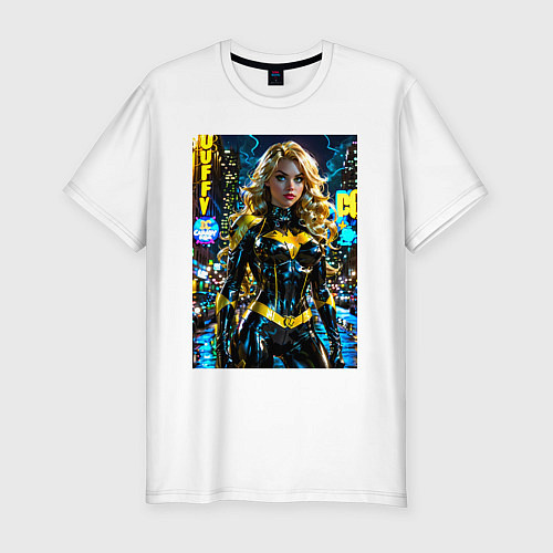 Мужская slim-футболка Черная Канарейка на улице города / Белый – фото 1