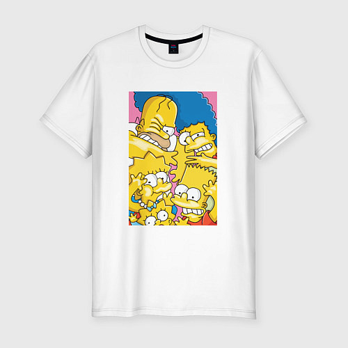 Мужская slim-футболка Симпсоны семья под стеклом / Белый – фото 1