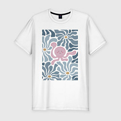 Футболка slim-fit Такопи в цветах, цвет: белый