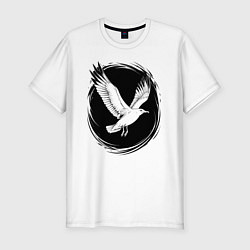 Мужская slim-футболка Чайка в черном круге