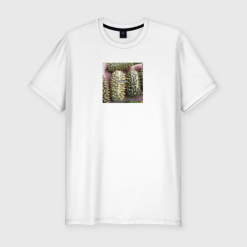 Мужская slim-футболка Дикий огурец мем сейчас / Белый – фото 1