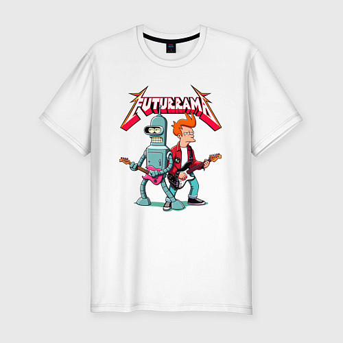 Мужская slim-футболка Бендер и Фрай основатели рок группы Футурама / Белый – фото 1