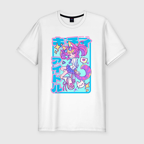 Мужская slim-футболка Аниме айдол - девочка-кошка - y2k Kawaii girl / Белый – фото 1