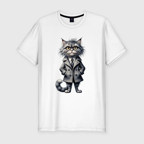 Мужская slim-футболка Это кот в пальто / Белый – фото 1