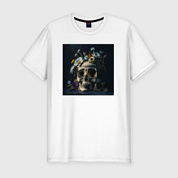 Футболка slim-fit Череп мрачный в цветах, цвет: белый