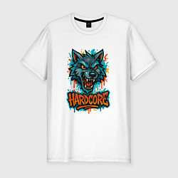 Футболка slim-fit Hardcore волк, цвет: белый