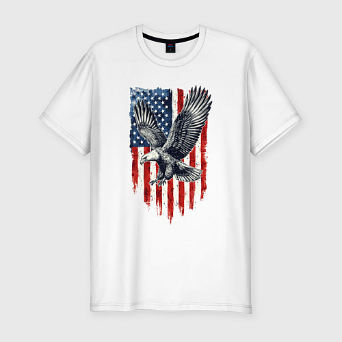 Мужская slim-футболка Орёл на фоне американского флага USA / Белый – фото 1