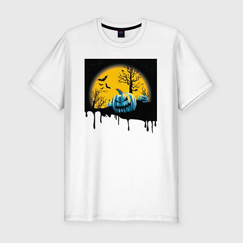 Мужская slim-футболка Хэллоуин и пугающие тыквы / Белый – фото 1