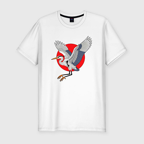 Мужская slim-футболка Цапля на закате / Белый – фото 1