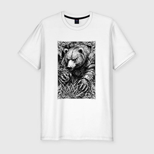 Мужская slim-футболка Атакующий мишка / Белый – фото 1