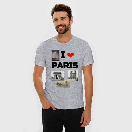 Мужская slim-футболка I love Paris / Меланж – фото 3
