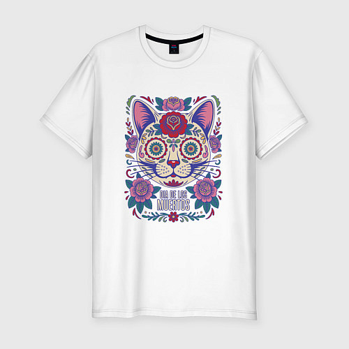 Мужская slim-футболка Кот дня мертвых / Белый – фото 1