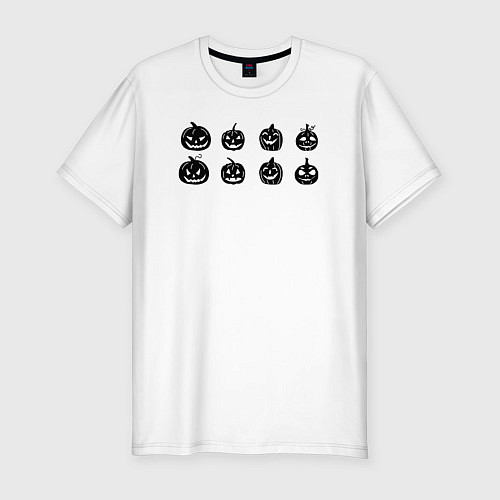 Мужская slim-футболка Черные тыквы на Хэллоуин / Белый – фото 1