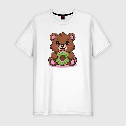 Мужская slim-футболка В мультяшном стиле милый бурый медведь / Белый – фото 1
