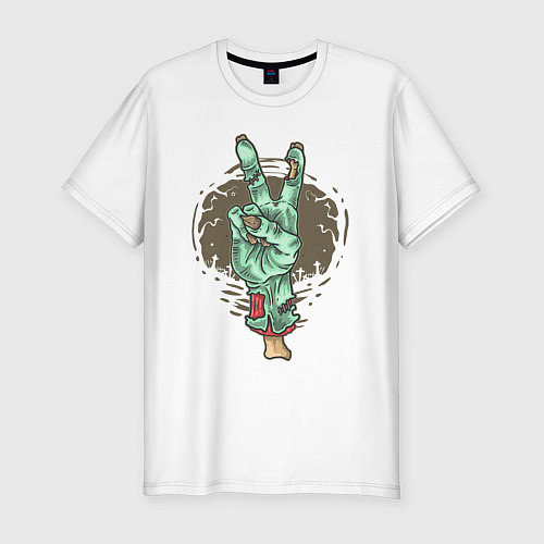 Мужская slim-футболка Рука зомби жест V / Белый – фото 1