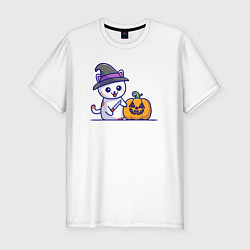 Футболка slim-fit Cat pumpkin, цвет: белый