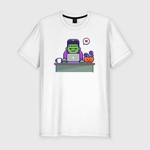 Мужская slim-футболка Франкенштейн за столом / Белый – фото 1