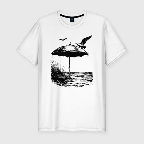 Мужская slim-футболка Морской бриз и чайки / Белый – фото 1