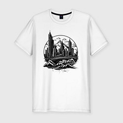 Футболка slim-fit Современный город у подножия гор, цвет: белый