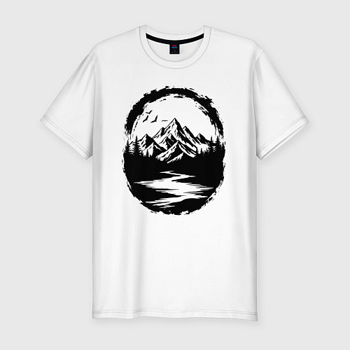 Мужская slim-футболка Река в горах Алтая / Белый – фото 1