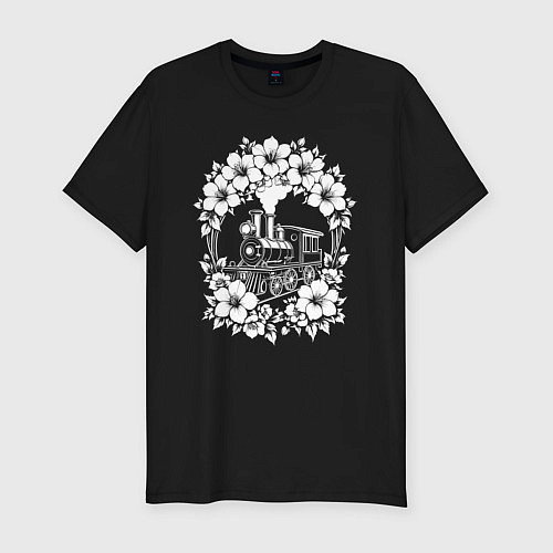 Мужская slim-футболка Цветочный экспресс / Черный – фото 1