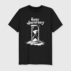 Футболка slim-fit Счастливого юбилея песочные часы, цвет: черный