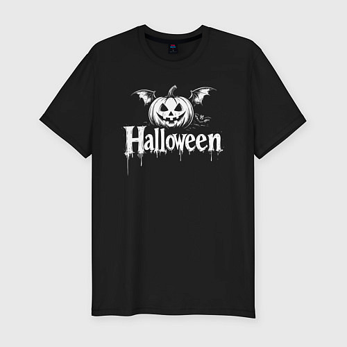 Мужская slim-футболка Крылатая хэллуинская тыква / Черный – фото 1
