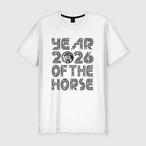 Мужская slim-футболка Символ года 2026 красная огненная лошадь / Белый – фото 1
