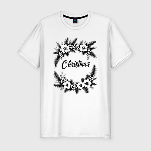 Мужская slim-футболка Зимний рождественский венок / Белый – фото 1