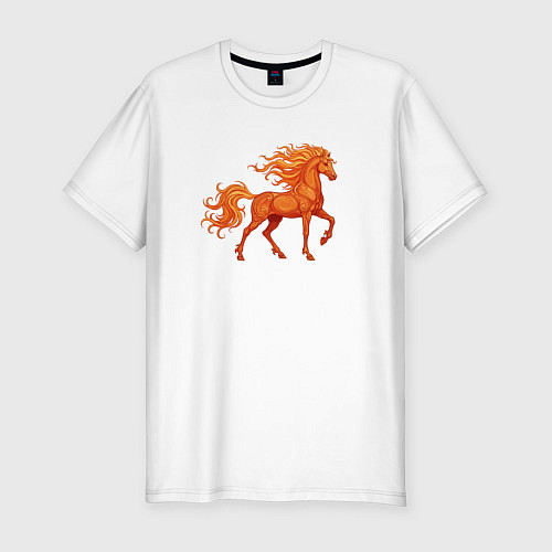 Мужская slim-футболка Красная огненная лошадь - символ 2026 года / Белый – фото 1