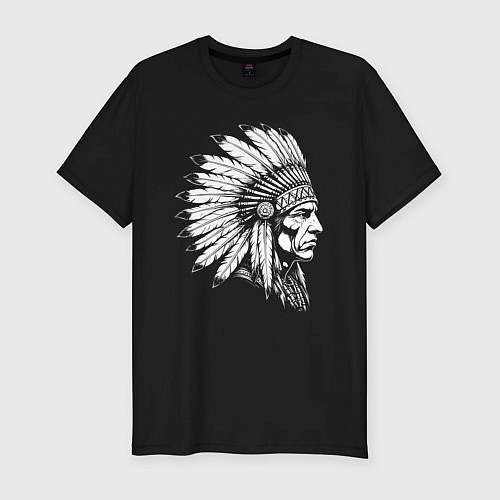Мужская slim-футболка Вождь в перьях / Черный – фото 1