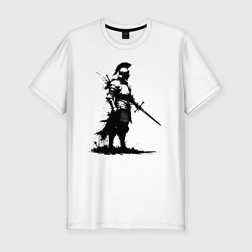 Мужская slim-футболка Черный рыцарь с мечом / Белый – фото 1