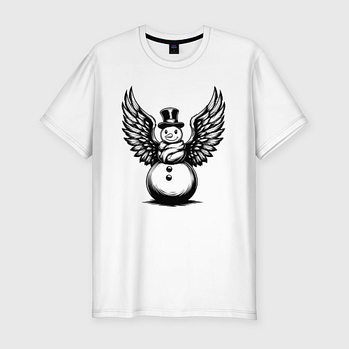 Мужская slim-футболка Крылатый снеговик / Белый – фото 1