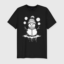 Футболка slim-fit Снеговик в вязаной шапке, цвет: черный