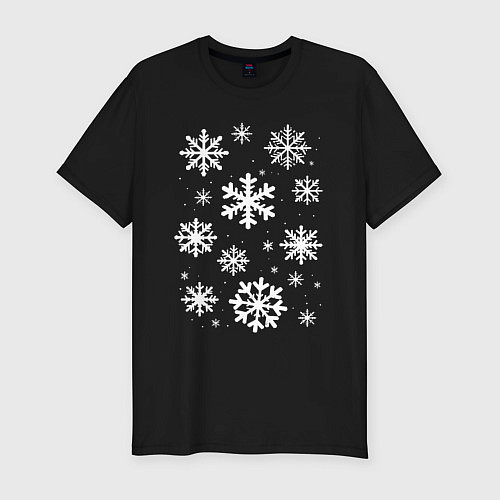 Мужская slim-футболка Снежный орнамент / Черный – фото 1