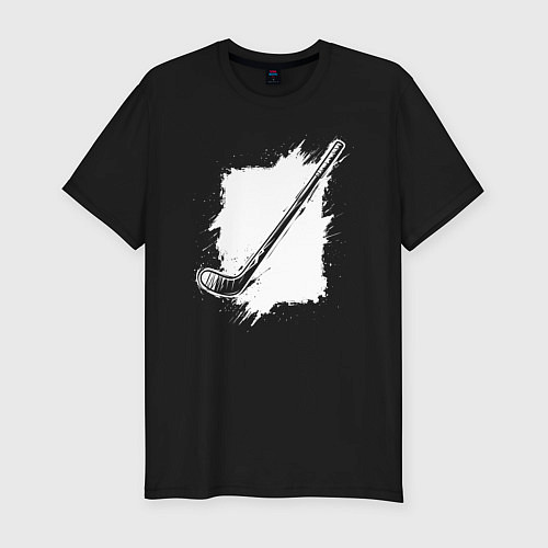 Мужская slim-футболка Хоккейная клюшка в квадрате / Черный – фото 1