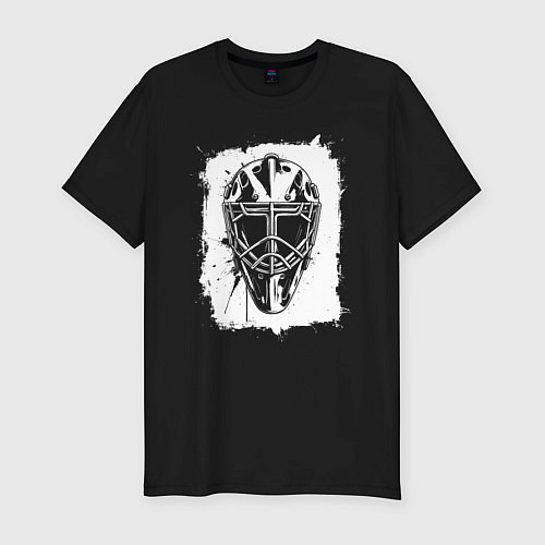 Мужская slim-футболка Вратарская маска в белом квадрате / Черный – фото 1