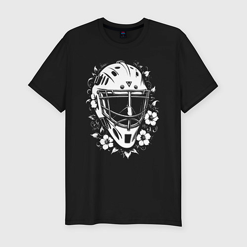 Мужская slim-футболка Шлем-маска в цветочном обрамлении / Черный – фото 1