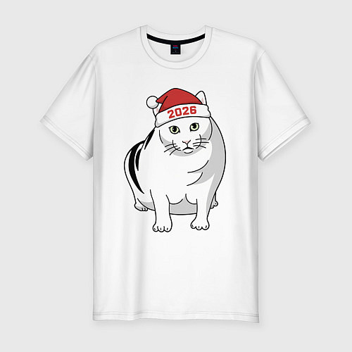 Мужская slim-футболка Мемный кот Бендер - 2026 / Белый – фото 1